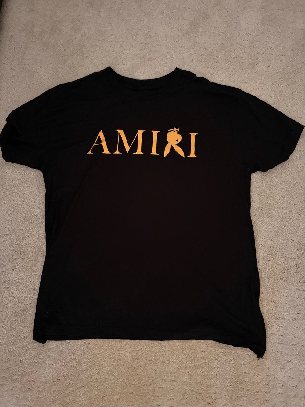 AMIRI Black T-Shirt with Gold Logo Chest Print